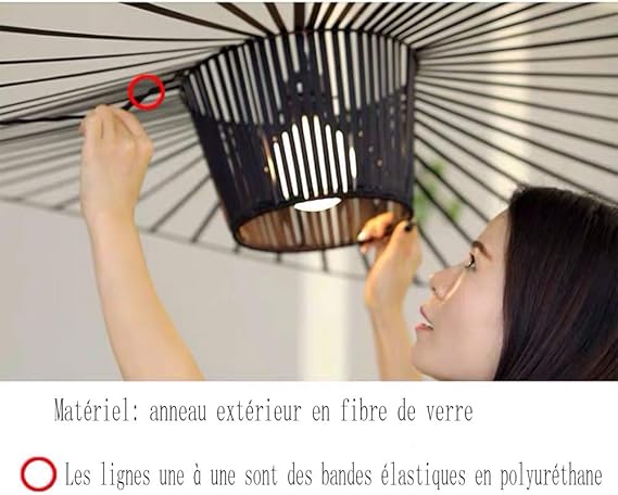 Ds UUby Vintage hanglamp, woonkamer, led, Vertigo, (lamp in hoogte verstelbaar) glasvezel/polyurethaan kap verlichting E27 kroonluchter voor restaurant schemerlicht (zwart, 100cm) photo 3