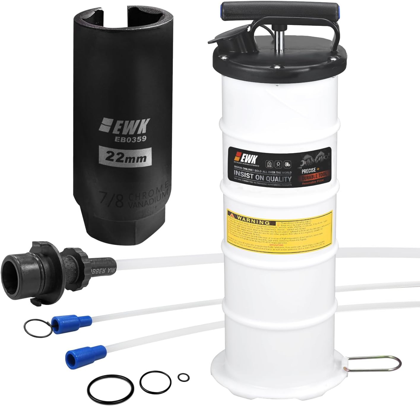 EWK 6.5L Manual Oil Extractor Pump for Oil Change, Fluid Evacuators for Cars, Boats, Jet Skies, Lawnmowers, Quick Oil Drain in 10 Pumps (6.5L + 7/8" O2 Sensor Socket)