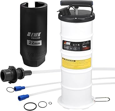 EWK 6.5L Manual Oil Extractor Pump for Oil Change, Fluid Evacuators for Cars, Boats, Jet Skies, Lawnmowers, Quick Oil Drain in 10 Pumps 6.5L + 7/8" O2 Sensor Socket
