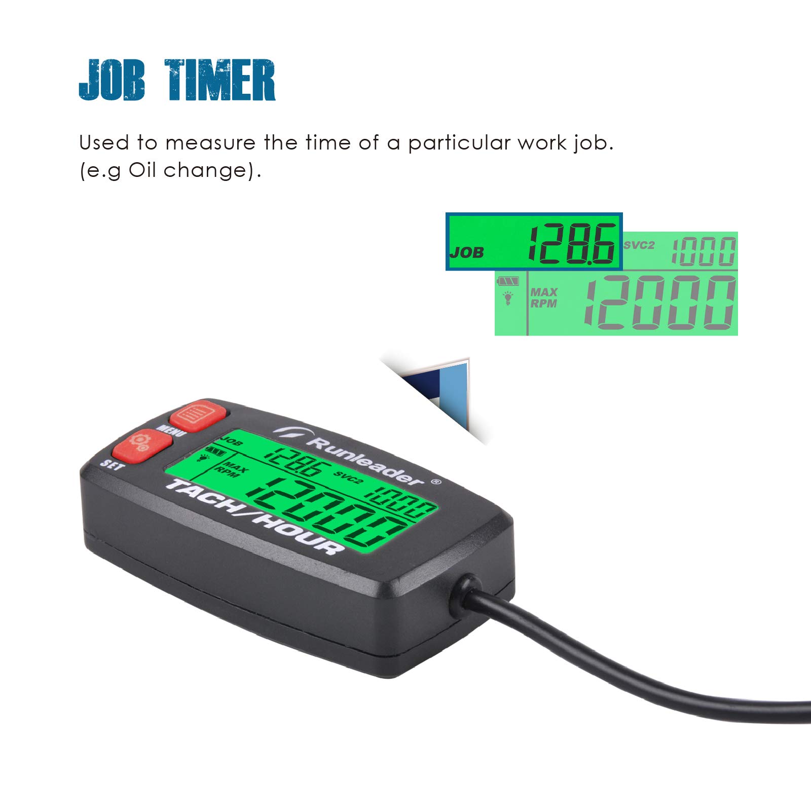 Runleader-Betriebsstundenzähler-Drehzahlmesser, Wartungserinnerung, Alarmdrehzahl, voreingestellte Anfangsstunden für ZTR-Mähergenerator-Marine-ATV und gasbetriebenes Gerät.(Button-RD)