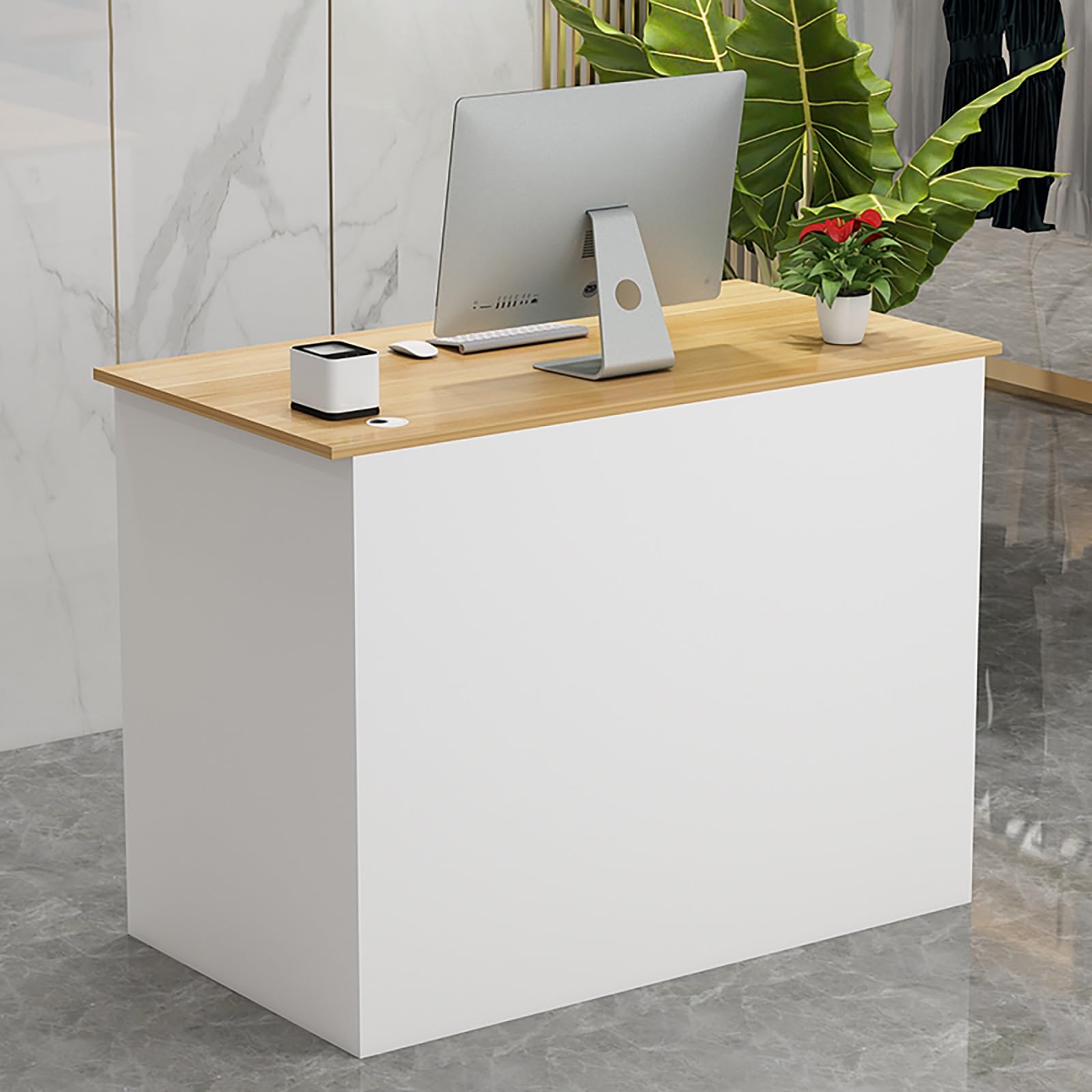 Comptoir de réception Moderne en Bois avec tiroir verrouillable et Armoire à Portes. Bureau de réception Minimaliste pour Salle de réception de Salon. Comptoir de réception avec Panneaux et