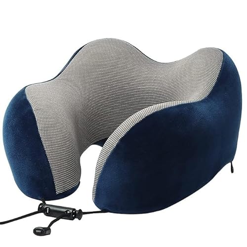 Avolusion Memory Foam Neck Pillow for Travel & Car Use – Luxury Ergonomic Cushion for Pain Relief & Neck Support, Breathable Cover, Adjustable Strap (Blue Grey)