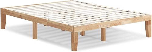 Miniatura 25 de KOMFOTT Base de cama de plataforma de madera de 14 pulgadas, tamaño individual, base de colchón de madera con marco de madera de goma, fuerte Marrón