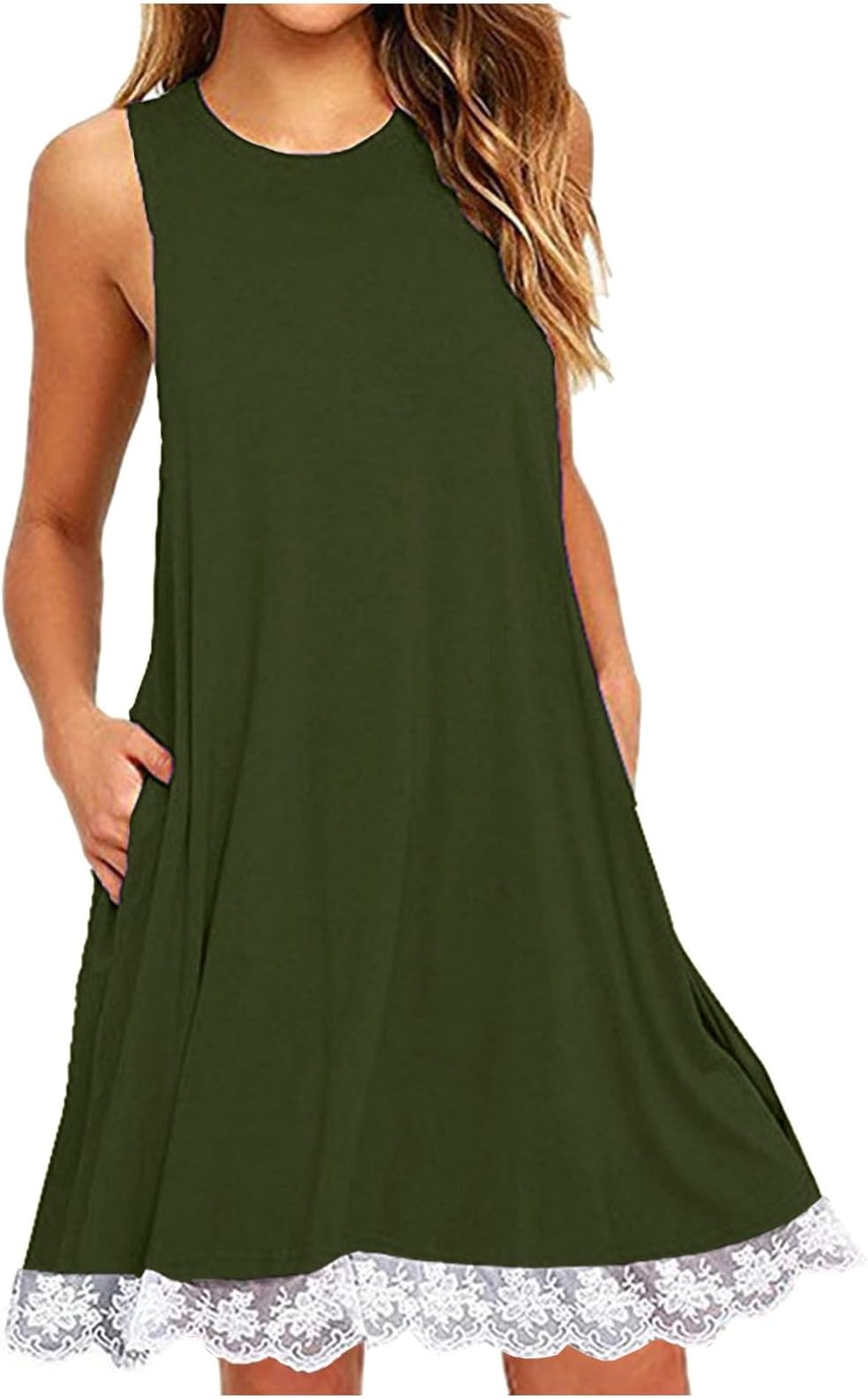 Summer Dresses for Women 2024 Casual Swing T Shirt Dresses Beach Cover up Loose Plain Pleated Vacation Tank Dress