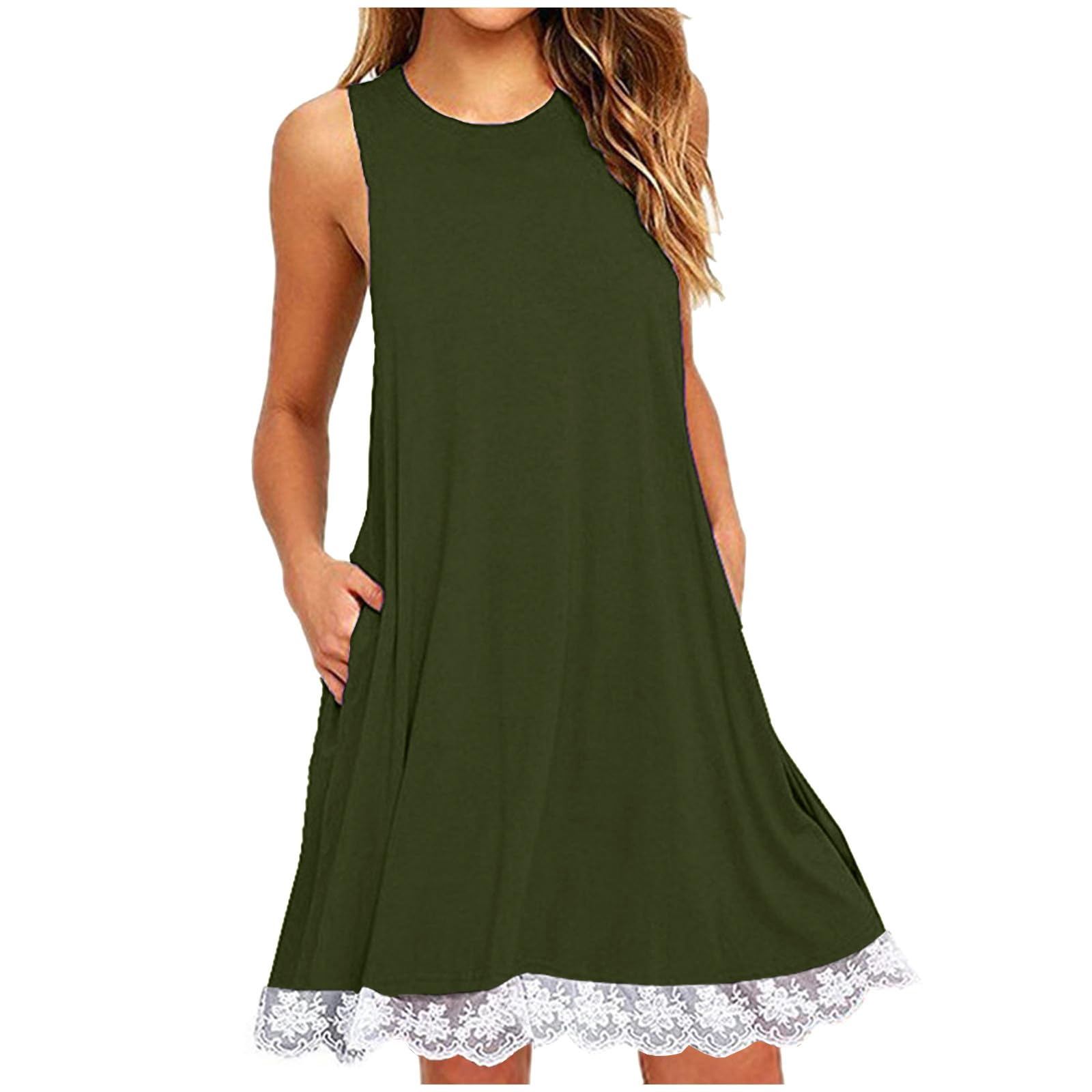 Summer Dresses for Women 2024 Casual Swing T Shirt Dresses Beach Cover up Loose Plain Pleated Vacation Tank Dress