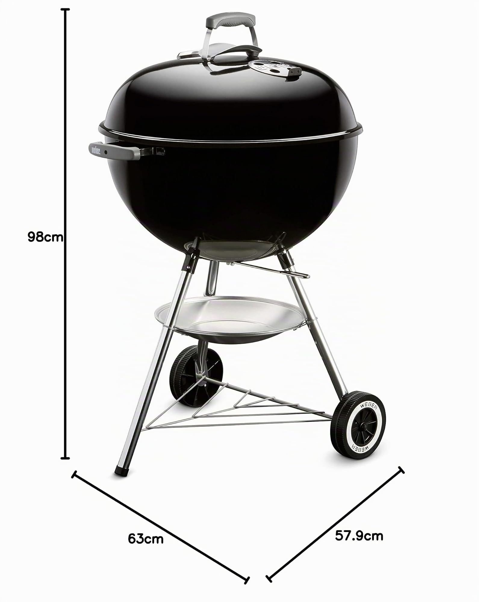 Weber Original Kettle BBQ a carbone, sup. cottura Ø 47 cm, con coperchio e vaschetta smaltati, termometro sul coperchio, sistema di pulizia One-Touch - Nero (13101053)