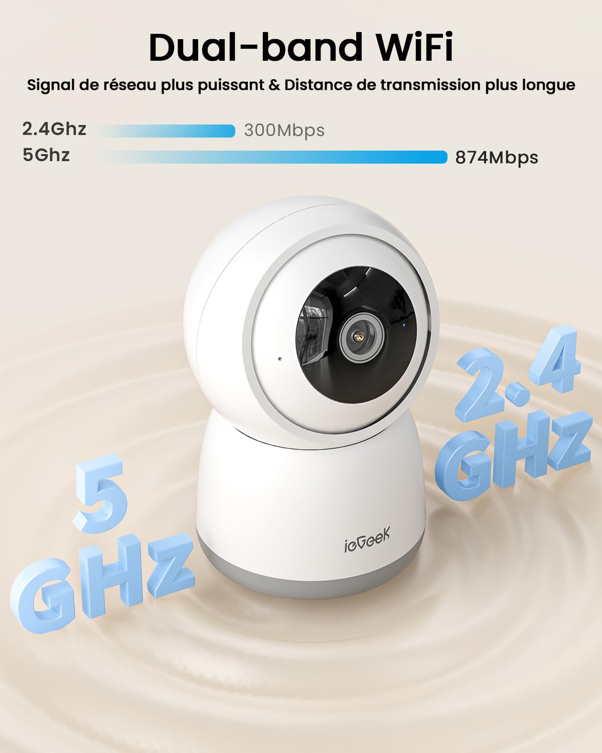 ieGeek 2 Pièces 2K Caméra Surveillance WiFi Intérieur 360° - Camera IP avec Double WiFi (2.4G/5GHz), Détection AI/PIR, Suivi Automatique, Compatible Alexa pour Chien/Bébé/Maison, SC1