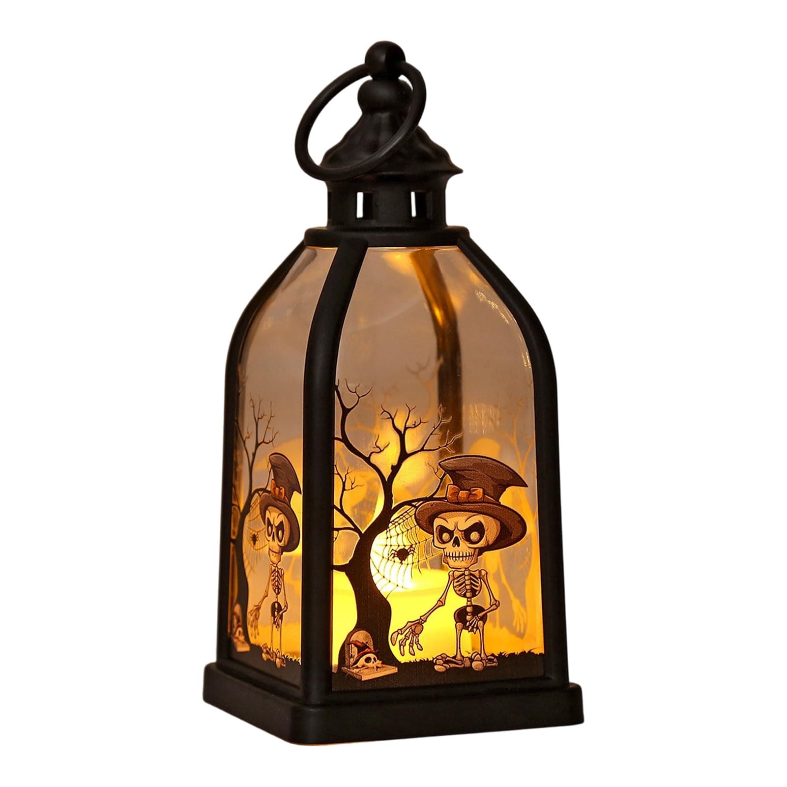 ZhzeYun Halloween Candle Lantern Decorative Spooky Witch Skeleton Pumpkin Tabletop Light for Haunted House Front Porch Gothic Home Party C