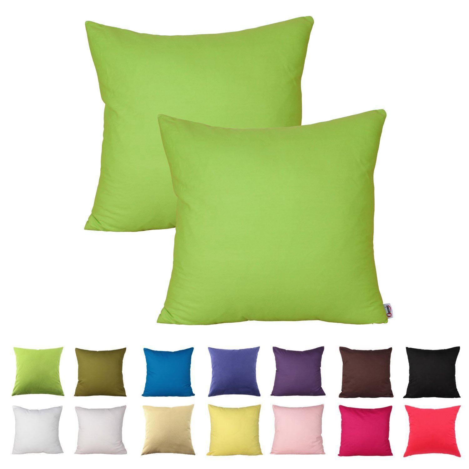 Queenie® - 2 Pcs Solid Color Cotton Decorative Pillowcase Cushion Cover for Sofa Throw Pillow Case Available in 14 Colors & 5 Sizes (18 x 18 inch (45 x 45 cm), Green)