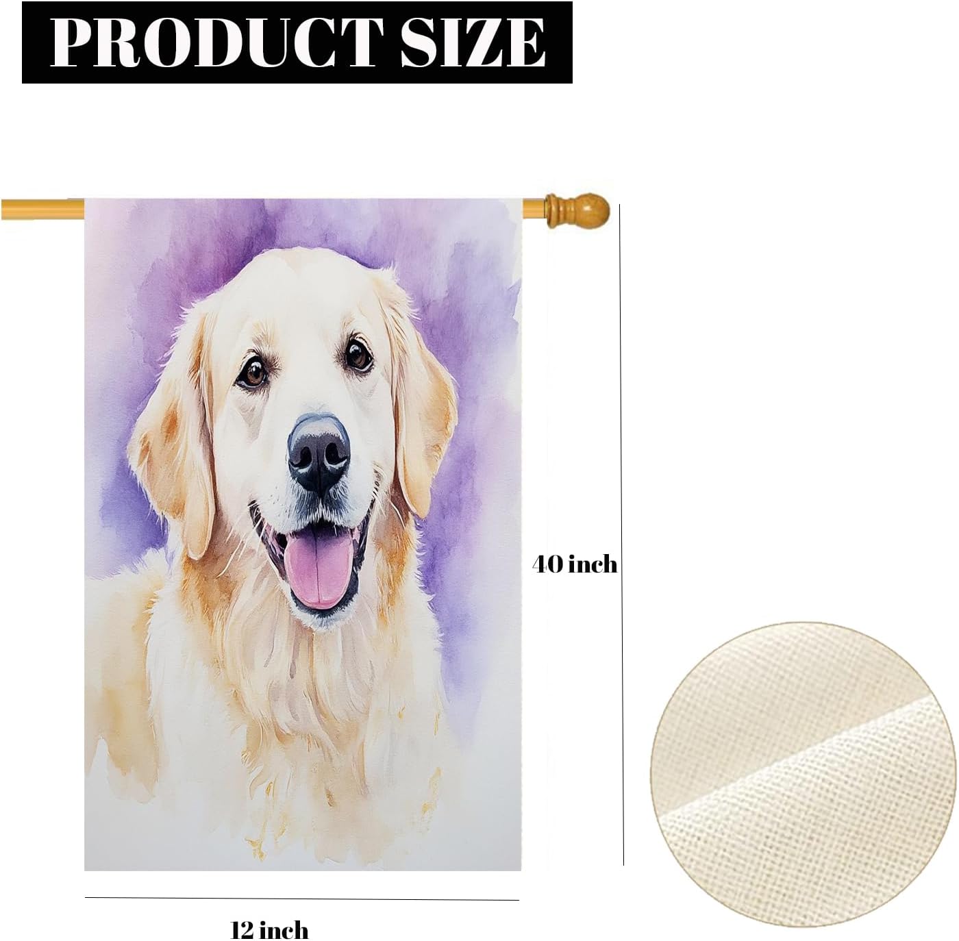 Moslion Golden Retriever House Flag 28x40 Inch Watercolor Paint Dog Portrait Tongue Sticking Pet Animal Summer House Flag Decorative Outdoor House Flags Double-Sided Cotton Linen