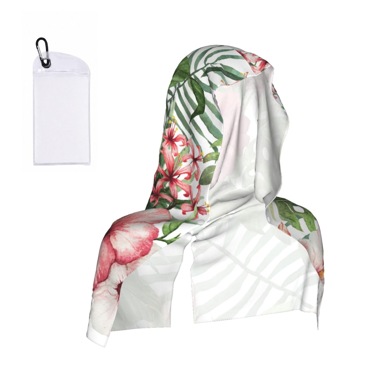 SATUSA Tropical Leaves Print Cooling Hoodie Towel, Cooling Towels For Neck And Face, Quick Drying Absorbent Cooling Head Towel Beach Camping Gym Construction(2pcs)