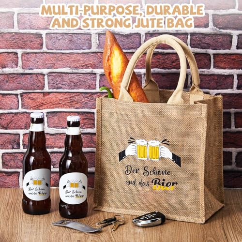 Xuniea Vatertagsgeschenke für Papa Männerhandtasche für Bier Herrenhandtasche Bier Jute Biertasche für 6 Flaschen mit Flaschenöffner Bier Geschenke für Männer zum Vatertag Valentinstag Geburtstag