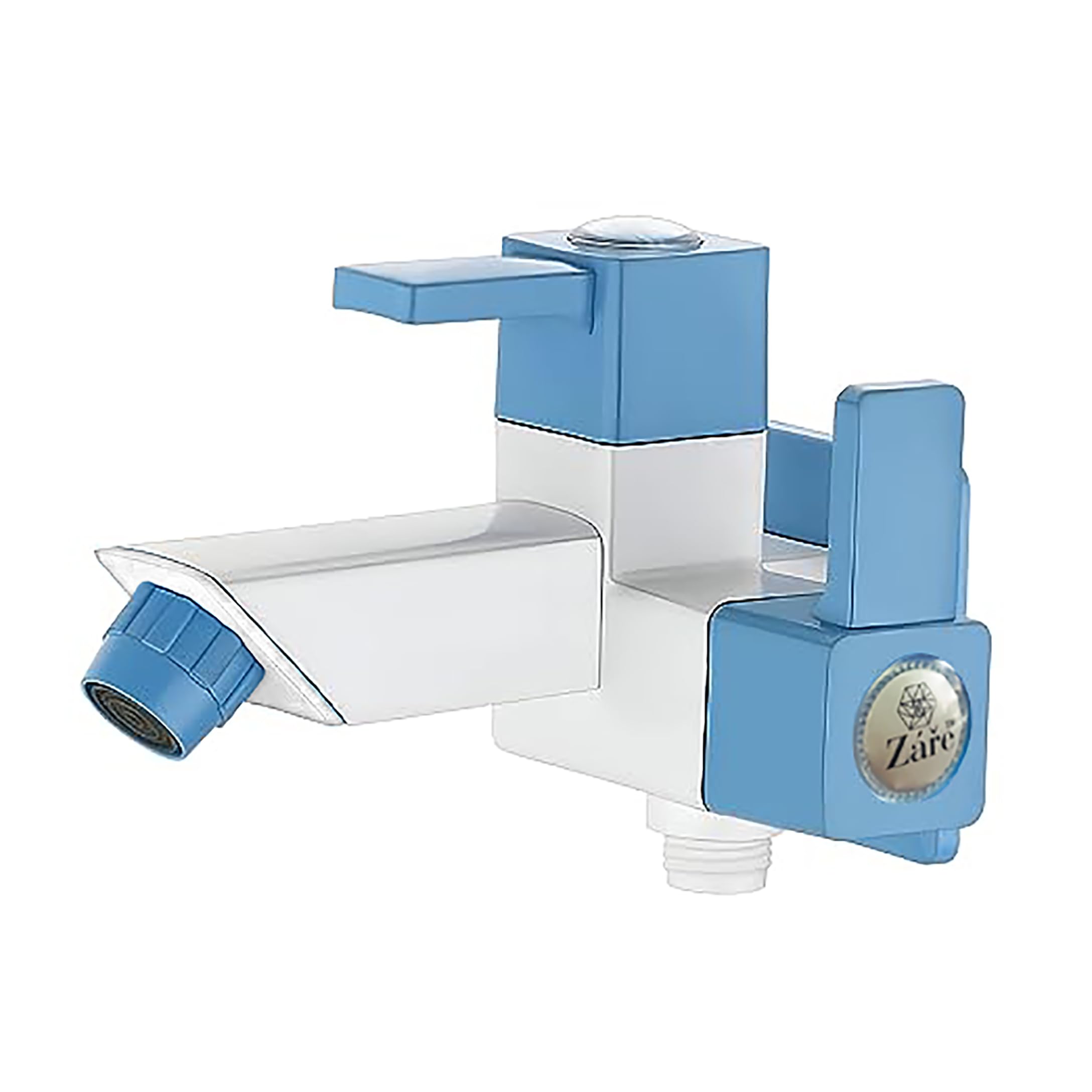 ZARE PTMT ED-1661-1 Single Lever 2 Way Bib Cock with Plastic Flange for Bathroom (Blue & White)