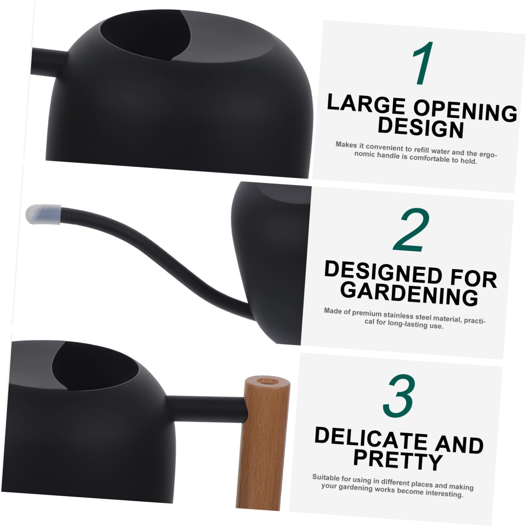 LIOOBO 1.2L Edelstahl Gießkanne Mit Ausgießer – Elegante Blumengießkanne Für Zimmerpflanzen - Sukkulenten Und Bonsai – Stilvolles Design in Schwarz Für Garten Und Innenbereich