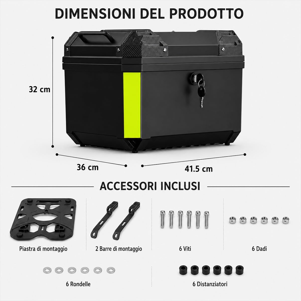 Bauletto posteriore scooter 45 L per casco integrale e accessori baule moto crema con piastra di montaggio fodera interna schienale e kit viti per tragitti urbani e viaggi brevi