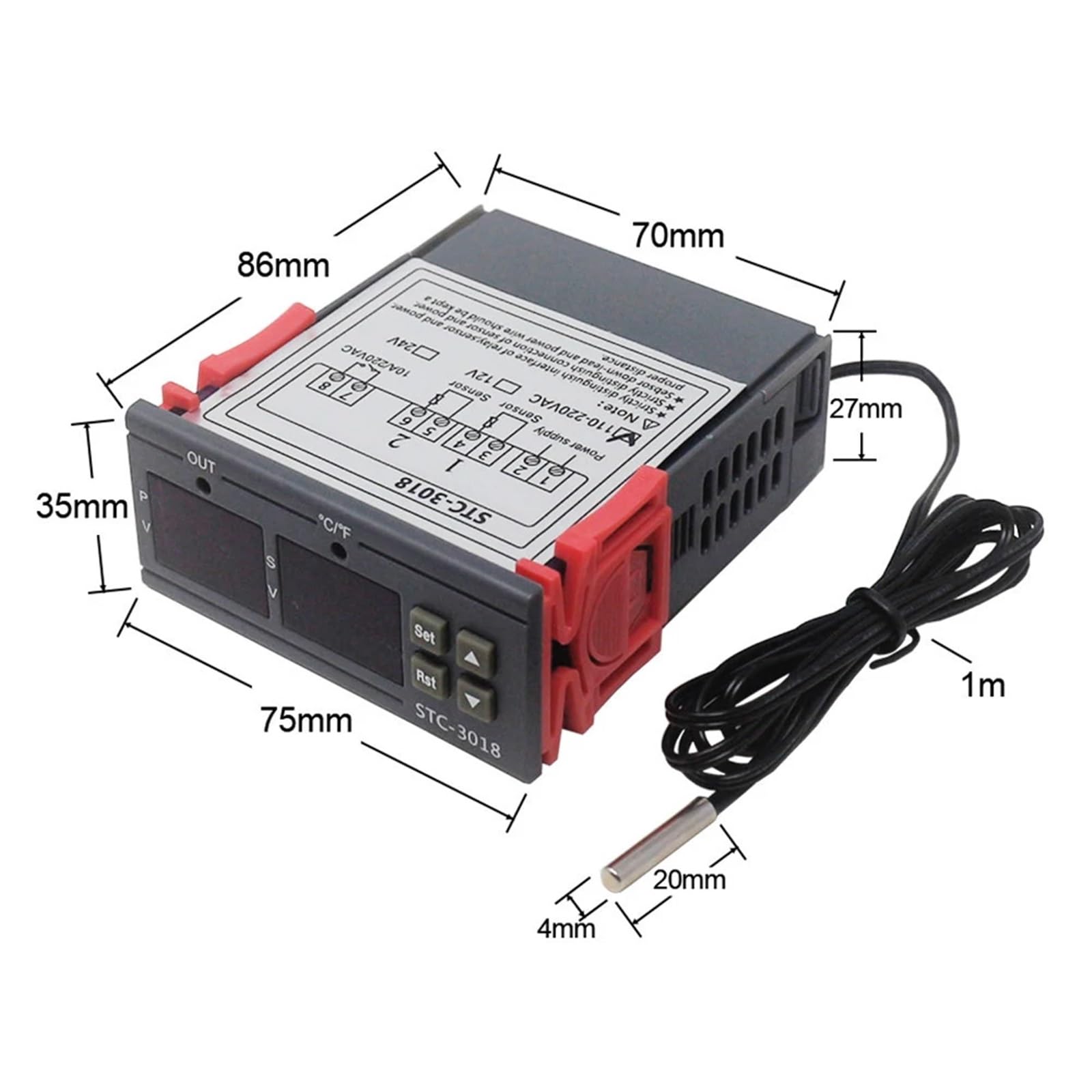 STC-3018 DC12V DC 24V Doppio regolatore di temperatura digitale AC220V Due relè di uscita Termostato regolatore con riscaldatore e raffreddatore(DC 12V)