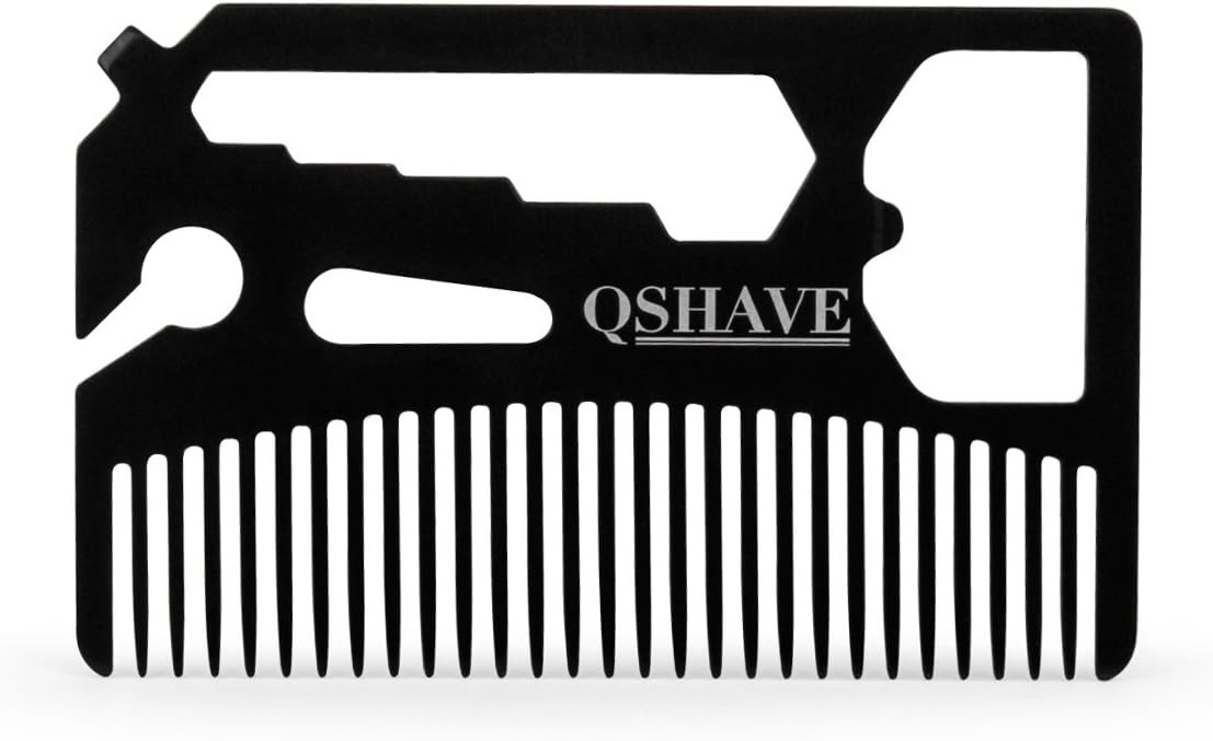 QSHAVE Multifunctional Utility Comb Fits in Your Wallet (Comb, Beard Comb, Bottle Opener, Wrench, Screw Driver)