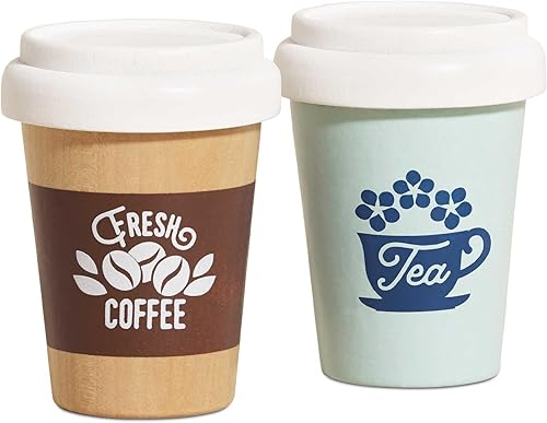 Le Toy Van - Honeybake - Taza de café y taza de té para llevar - Juego de tazas de viaje - Accesorios de cocina para niños - Juego de rol de madera