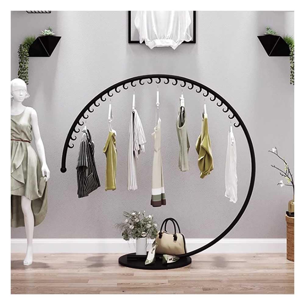 Portant à vêtements rond noir et penderie métal robuste pour magasin