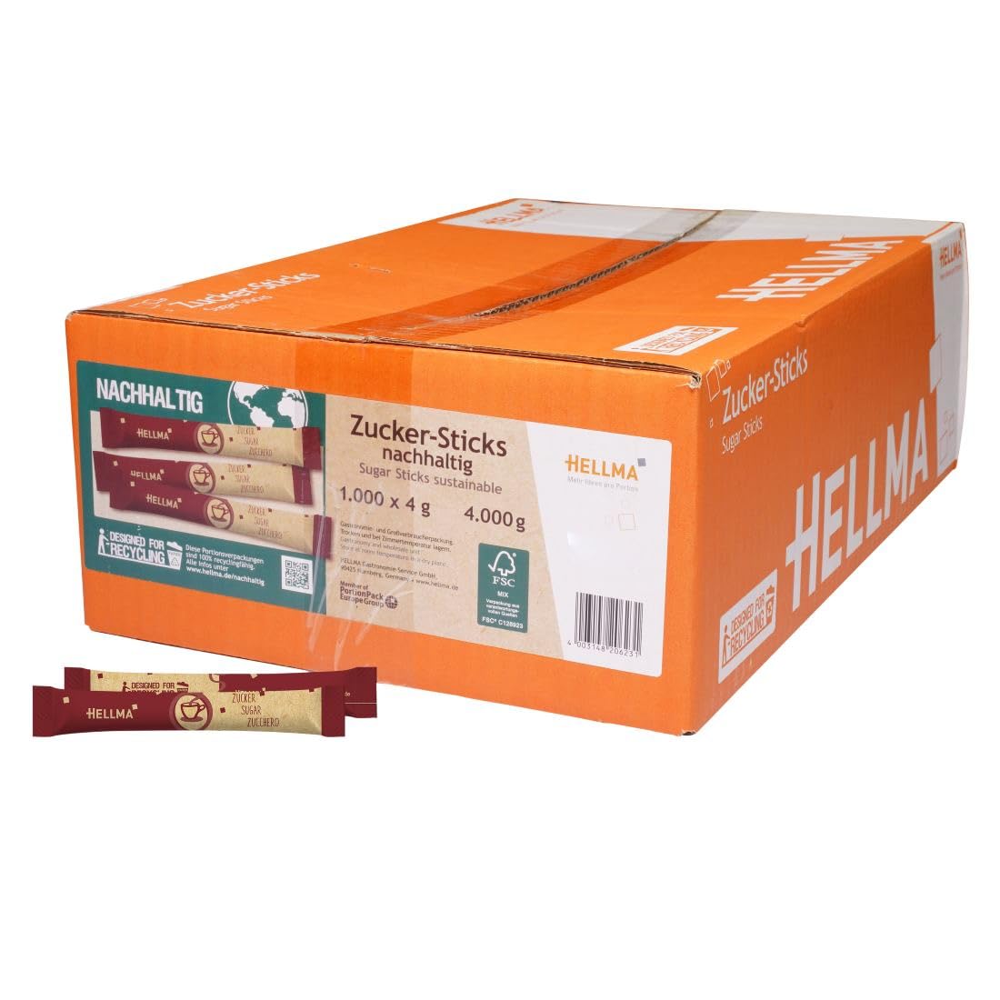 Hellma Zuckersticks - 1000 x 4g feiner Zucker, portioniert