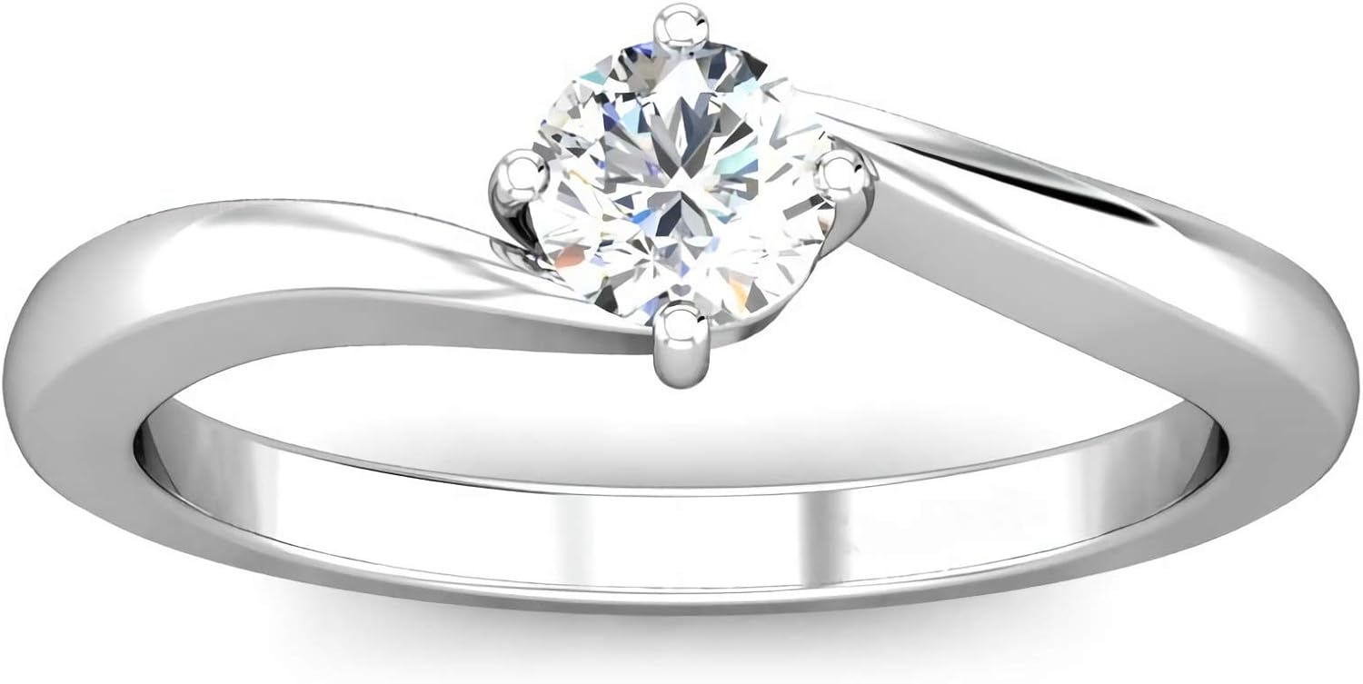Engagement Ring Solitaire Moissanite Engagement Rings for Women Platinum Plated Silver Free Engraving