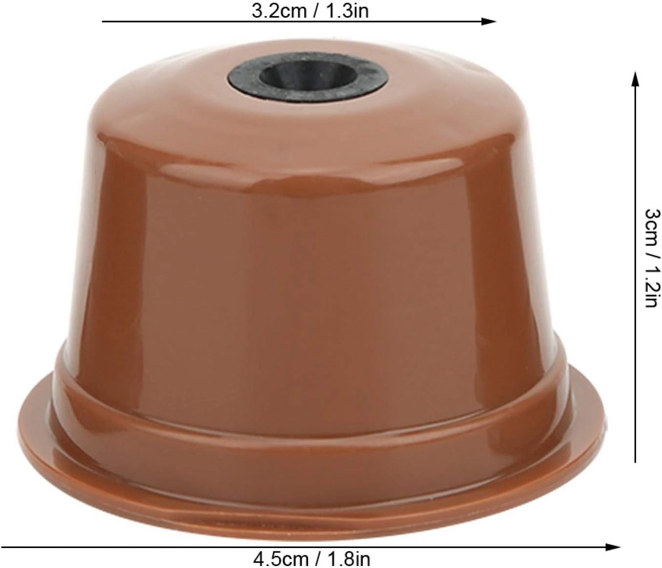 A Fdit refillable coffee capsule with dimensions labeled: 3.2cm (1.3in) diameter at top, 3cm (1.2in) height, 4.5cm (1.8in) diameter at base.