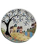 Anka Handcrafts - Ceramic Home Decors – Maidan - Handmade & Handpainted Ceramic Plates with Unique Embossed Surface – w Navy Int. Velvet Case – The Landscape Plate Set for Joyful Homes 783