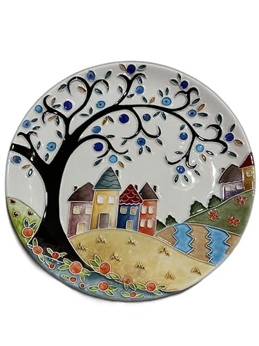 Anka Handcrafts - Ceramic Home Decors – Maidan - Handmade & Handpainted Ceramic Plates with Unique Embossed Surface – w Navy Int. Velvet Case – The Landscape Plate Set for Joyful Homes 783