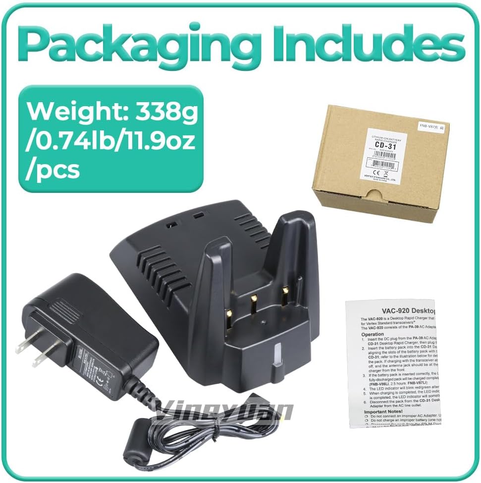 CD-31 Charger Base for Vertex Standard VX-600 VX-820 VX-821 VX-824 VX-829 VX-900 VX-921 VX-924 VX-929, Desktop Charger for FNB-V86LI FNB-V87LI FNB-V92LI Battery