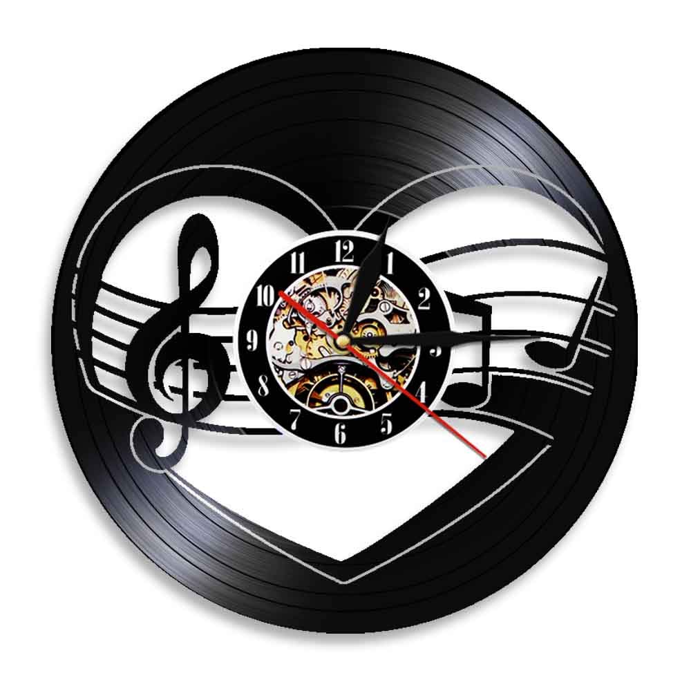 Note musicali Orologio da parete con disco in vinile Orologio da parete vintage Rock N Roll Home Decor Wall Art Orologio da appendere con luce notturna a led Regalo per gli amanti della musica Diame