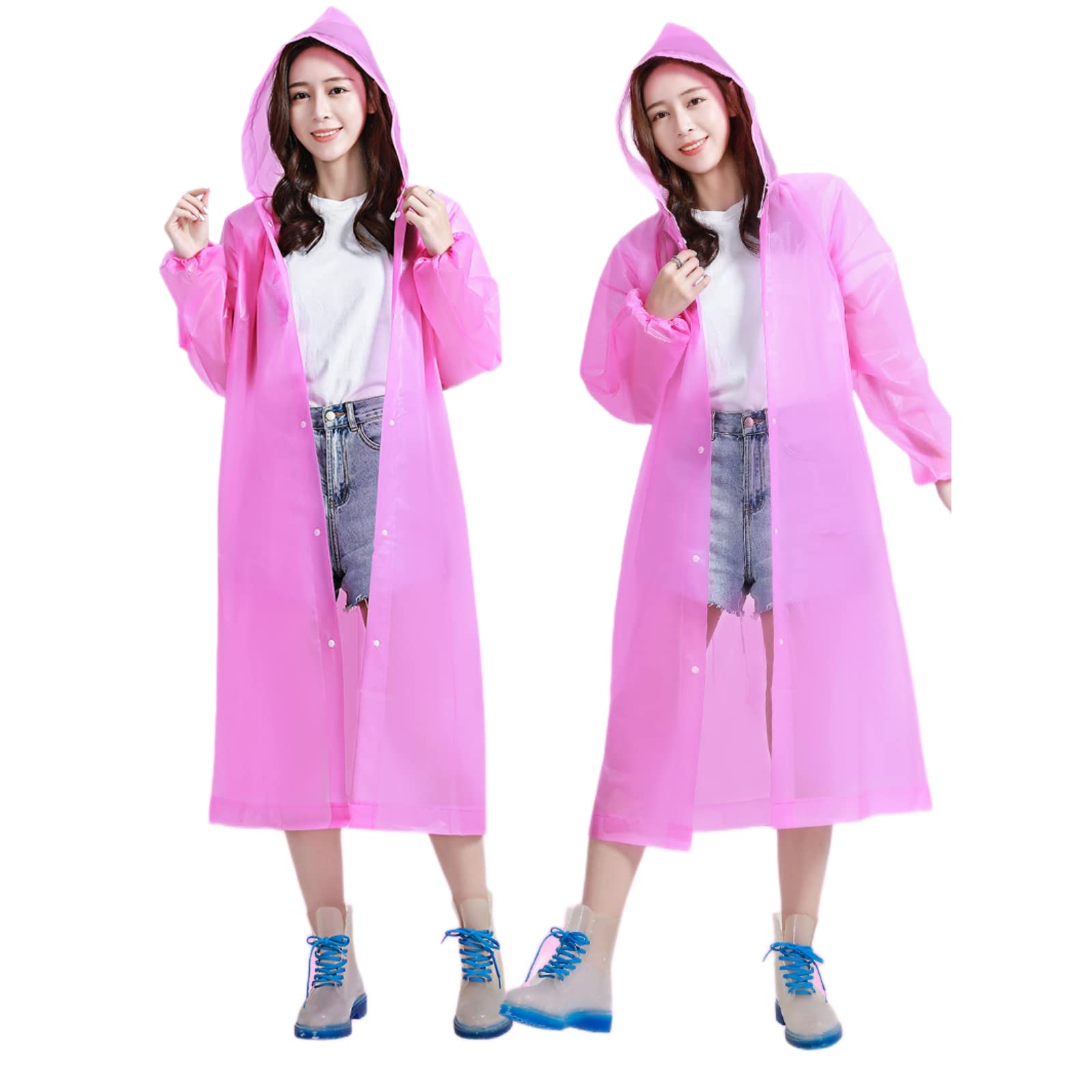 POSICHERaincoat Thickened Cycling Rain Poncho Men & Women Transparent Adult Portable Fishing Long Body Anti-Storm Rain Cape Hat Drawstring Elastic Cuffs Button Fastening Multiple Uses