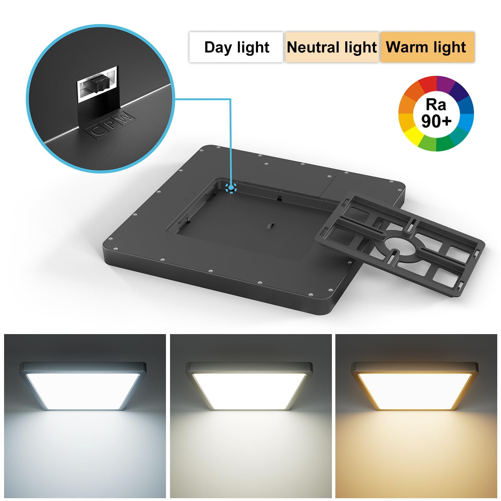 LVL Pannello LED da 24W 30cm CCT, Moderna Plafoniera Bagno Led Soffitto Quadrato per Cucina, Soggiorno, Camera da Letto, Corridoio, Ripostiglio, Ufficio (nero, 30cm-24W)