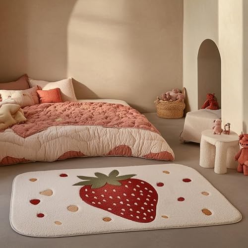 Tospass Alfombra Infantil Suave Y Lavable De Lana Sintética Para Habitación Infantil, Alfombra De Juego, Alfombra De Juego Para Niños Y Niñas, Patrón De Fresas, Pelo Corto Pastel, Antideslizante, Para
