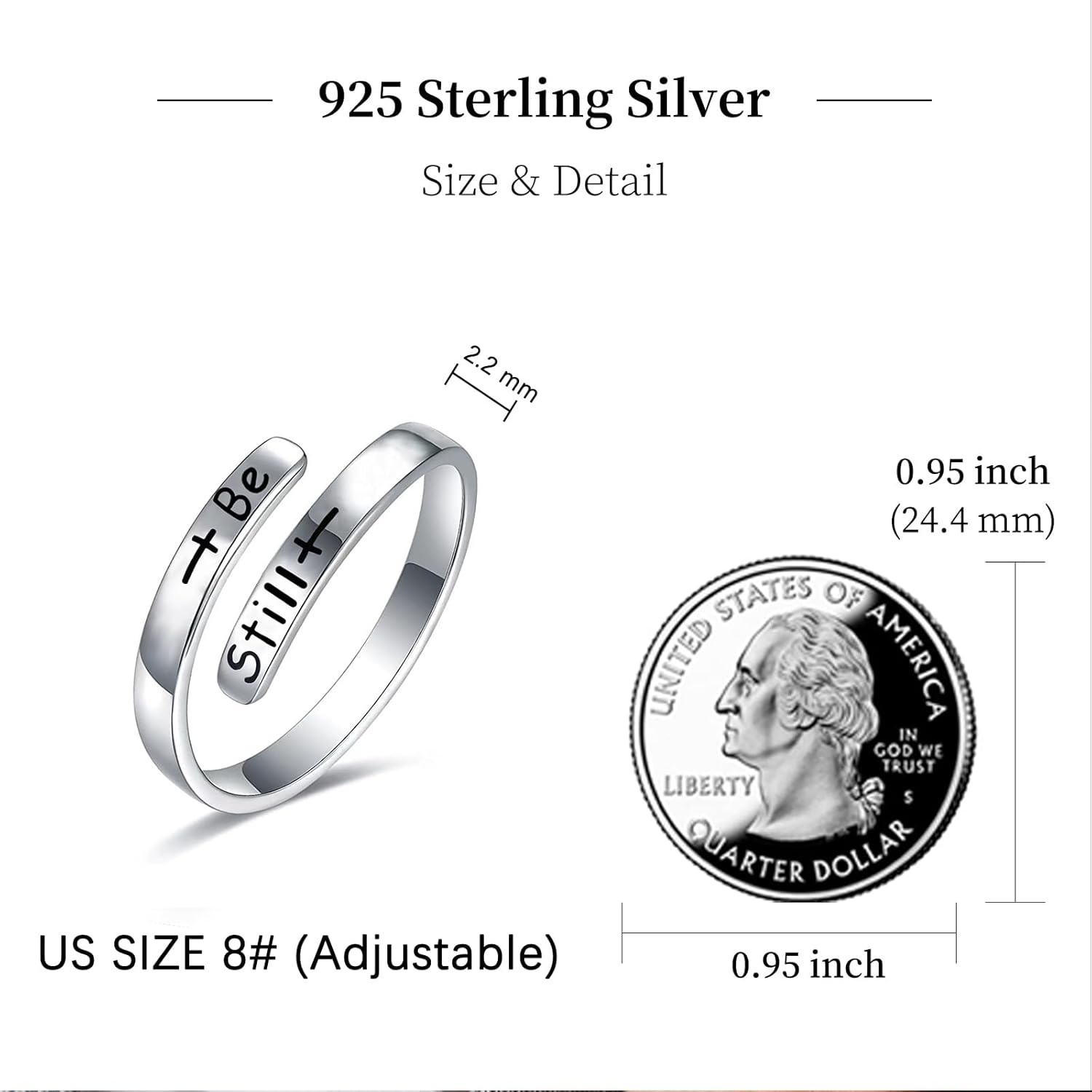 925 Sterling Silver Rings Inspirational Jewelry for Women Faith Cross Ring Gifts for Daughter Friend Faith Over Fear Wrap Open Ring Adjustable - Image 6