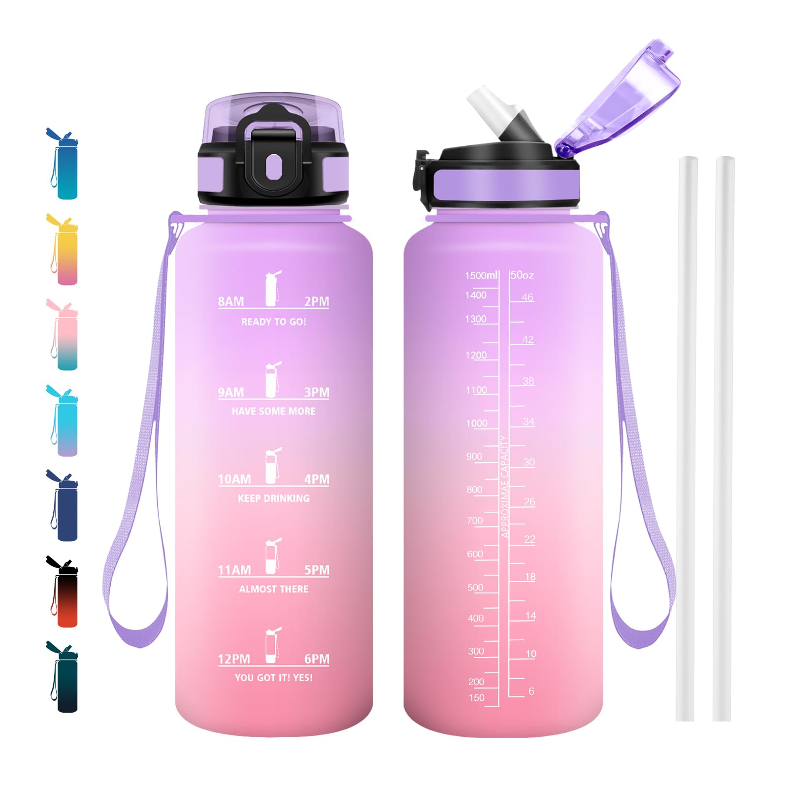Cantimplora 500ml, Sin BPA con Marcador de Tiempo, Botella con Pajita, Botella de Agua para Running, Cámping, Oficina, Bicicleta, Fitness — view 21