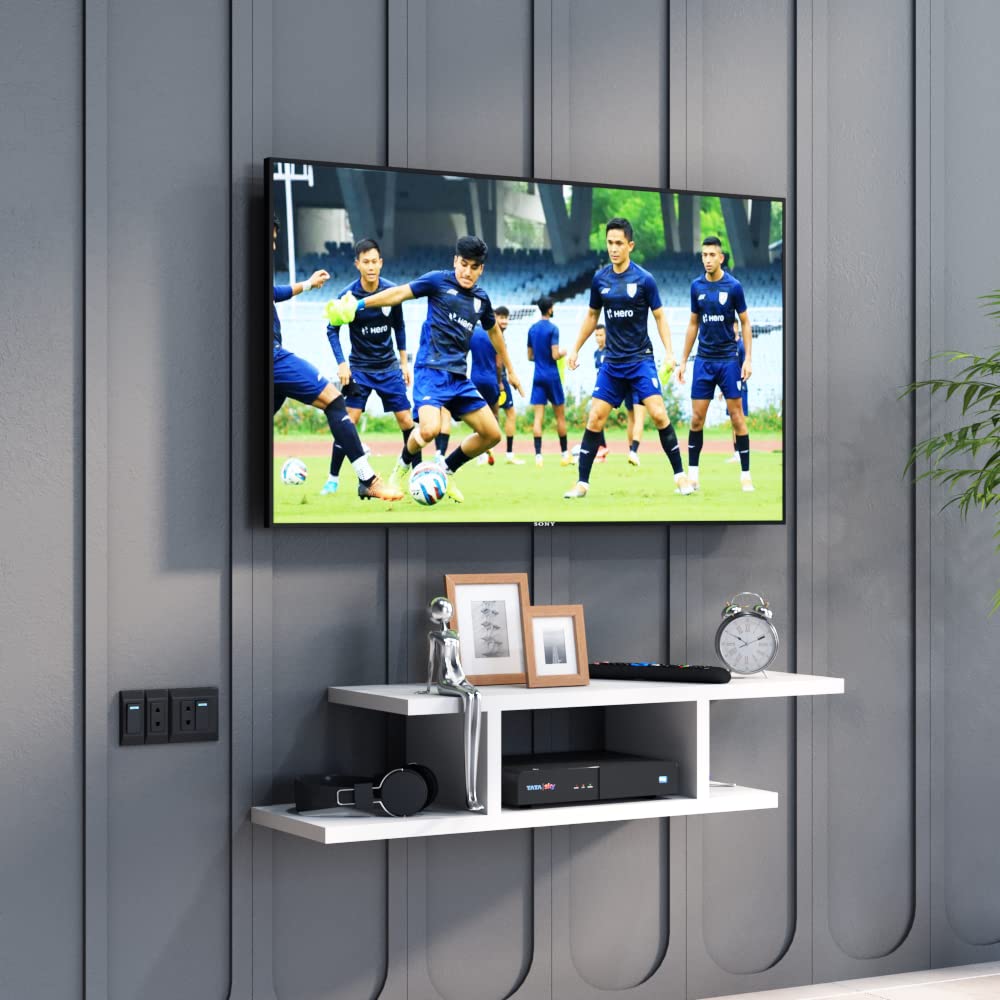 Klaxon Modern TV Unit for Living Room | TV Stand, Engineered Wood Cabinet With Open Shelf Storage (Lionel – White)