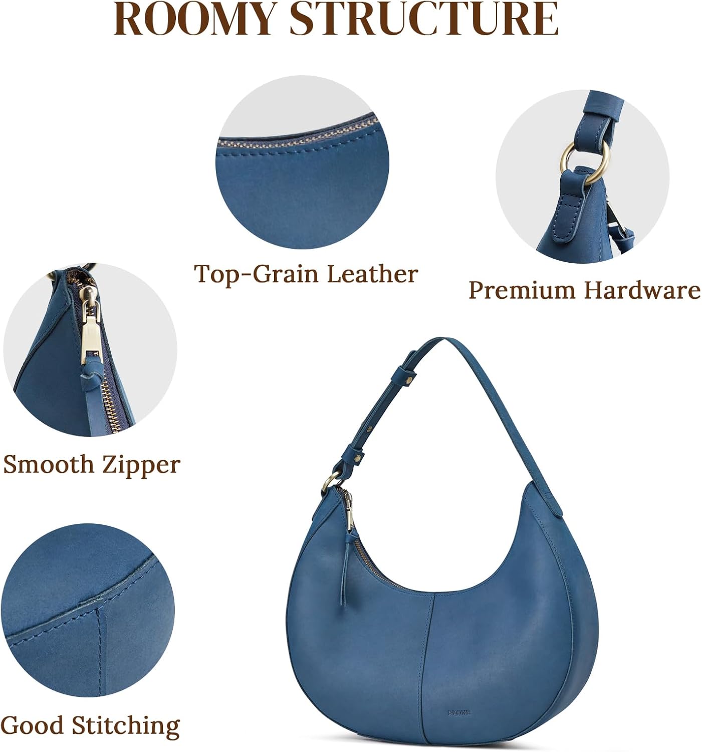 S-ZONE Top Grain Leather Shoulder Bags for Women Hobo Crescent Bag Handbags Purse - Image 6