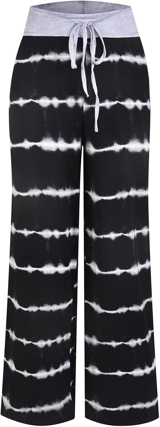 iniber Women's Comfy Pajama Pants Casual Lounge Pant Wide Leg Palazzo Stretch Drawstring Bottoms - Image 3