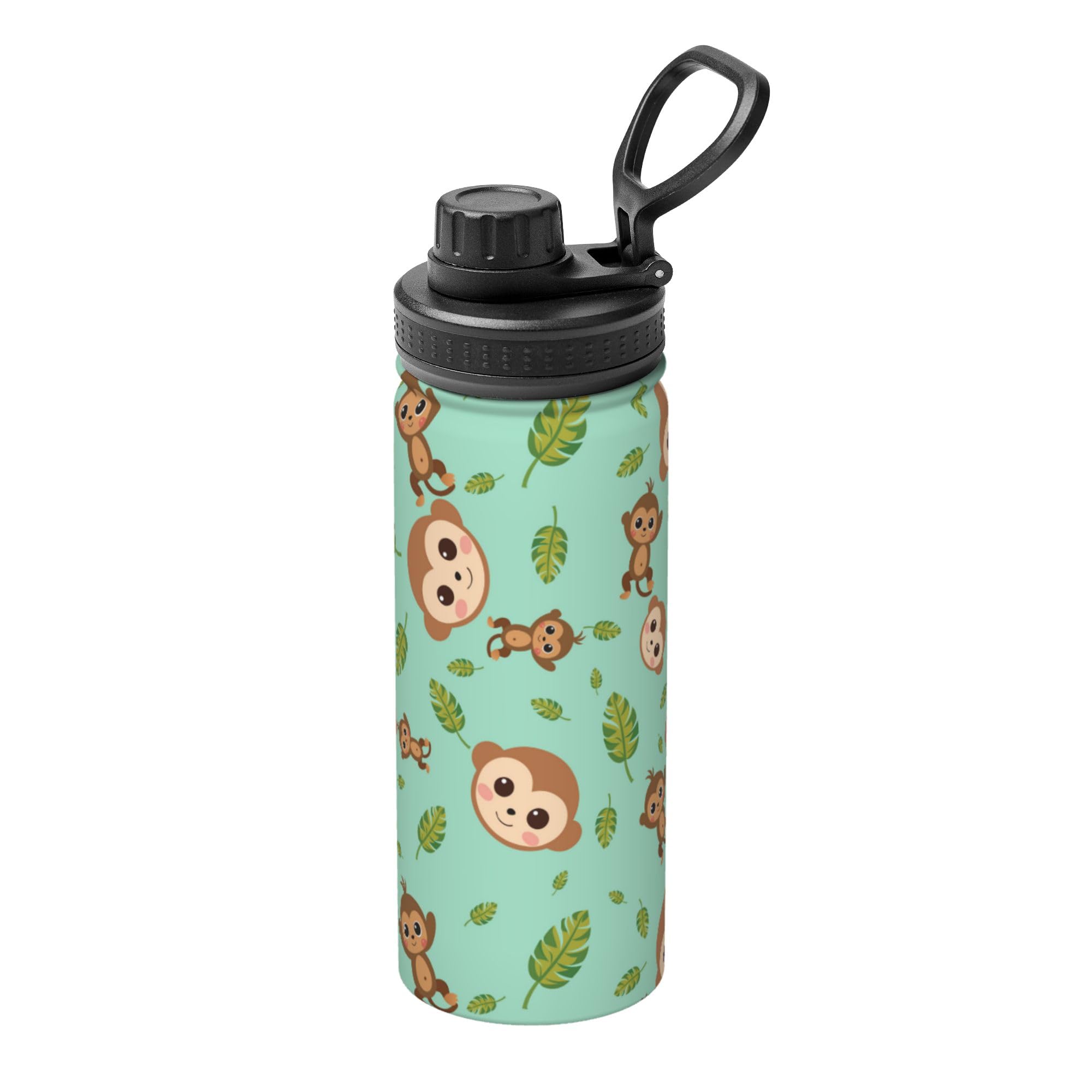 Kids Water Bottle,Animal Monkey Insulated Stainless Steel Vacuum Wide Mouth Sports Leak Proof Travel Travel Mugs for Girls Boys 18 Oz