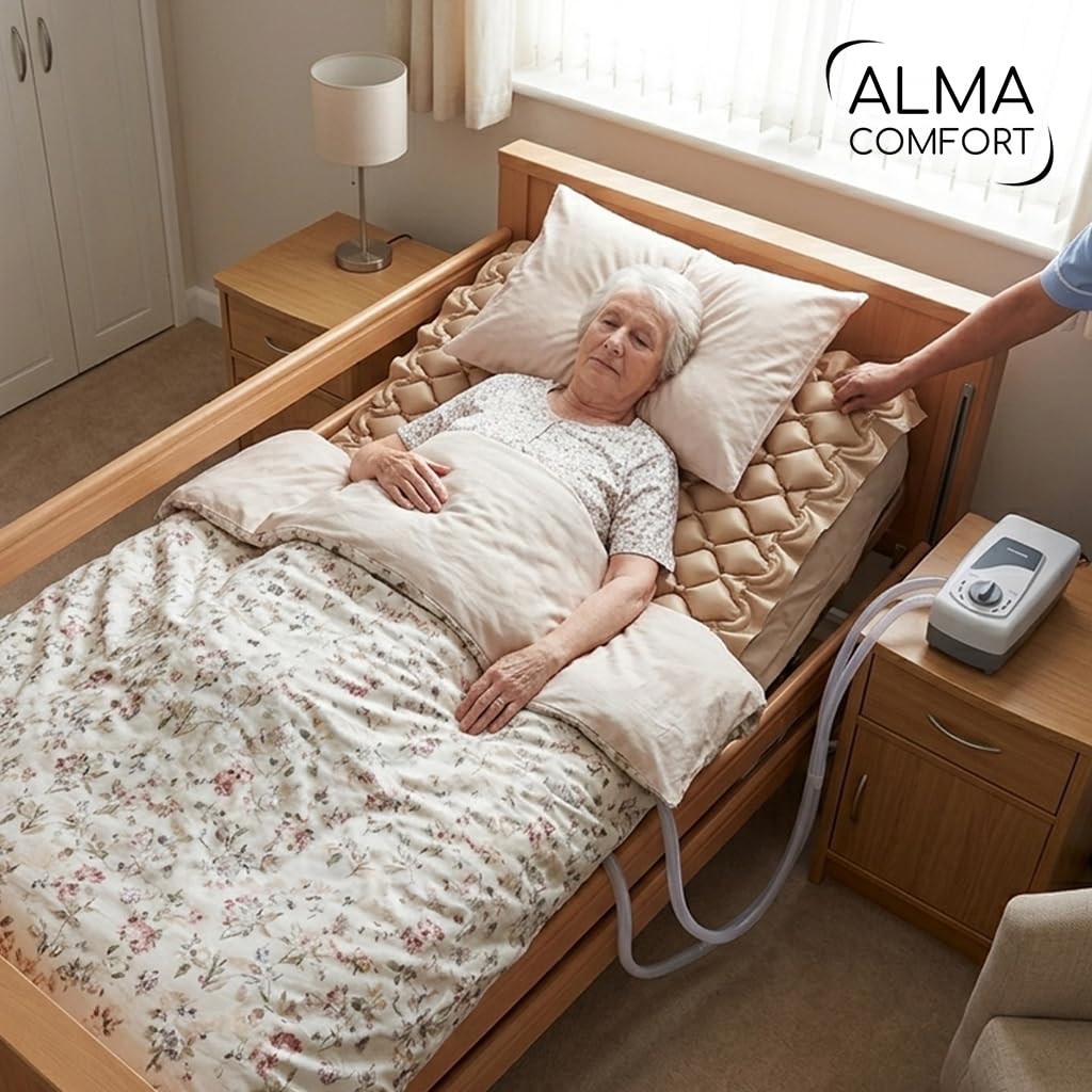 ALMA Colchón Antiescaras de Presión Alternada con Compresor G11, 130 Celdas, Silencioso y Ajustable, Impermeable, Dispositivo Médico para Cama de 90 cm, Prevención de Úlceras en Encamados, hasta 135kg