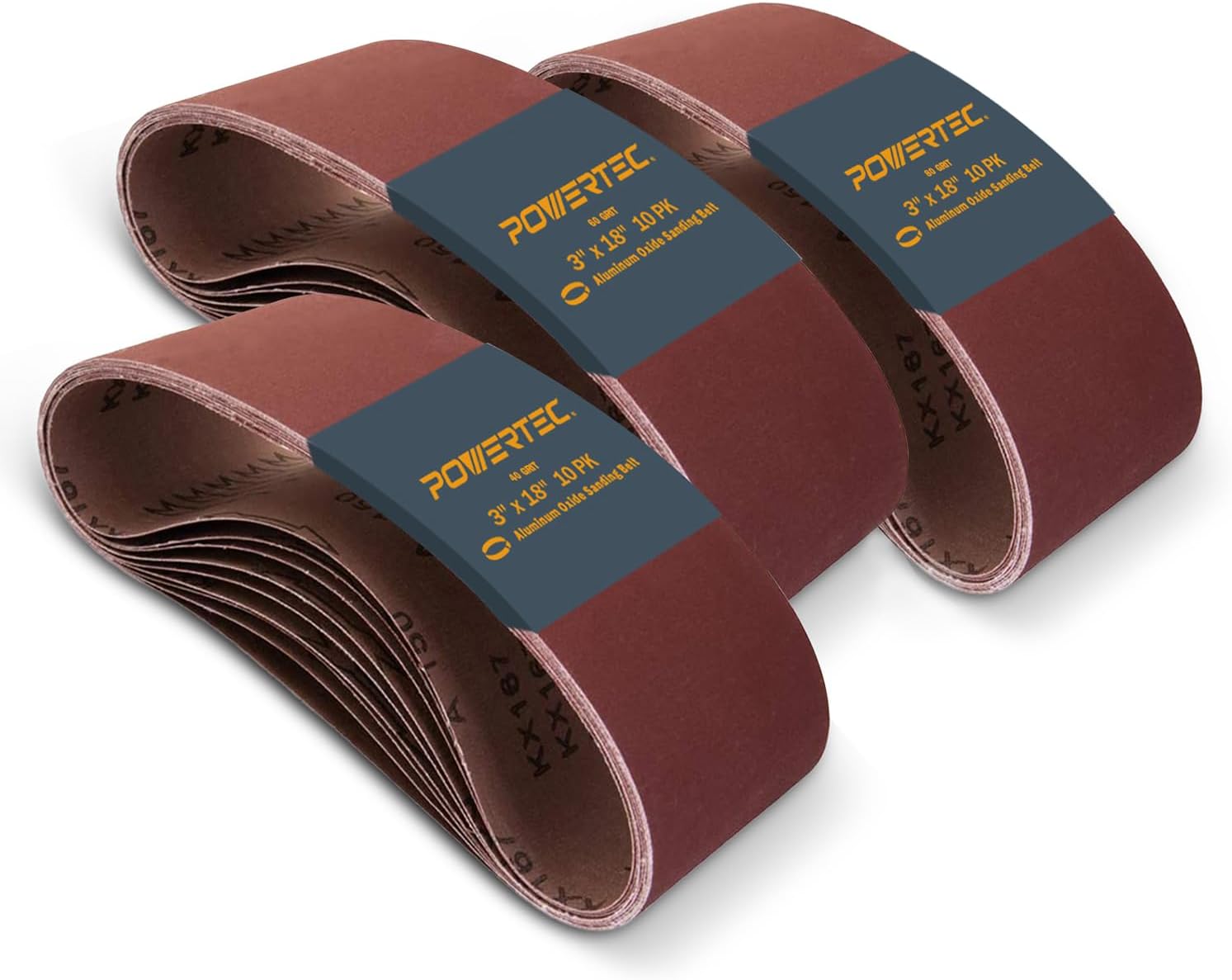 POWERTEC 3 x 18 in Sanding Belts (40/60/80 grit) – 30pk