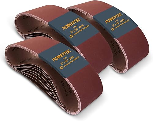 POWERTEC 3 x 18 Pulgadas Cinturones de Lijado, 10 Unidades de Grano 40/60/80, 30PK, Juego de Cinturones de Lijado de Óxido de Aluminio para Lijadora