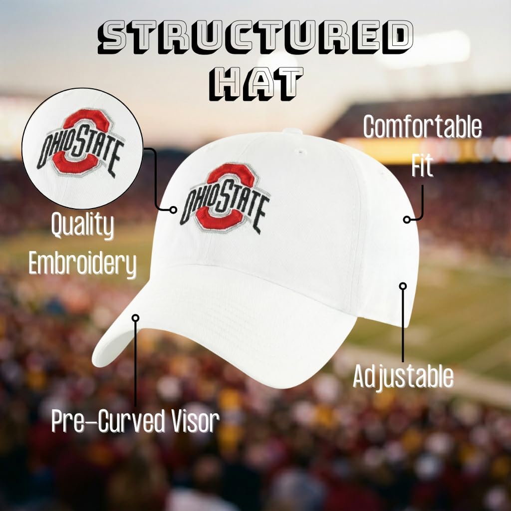 Officially Licensed Ohio State White MVP Hat Classic Primary Team Logo Adjustable Embroidered Structured Cap