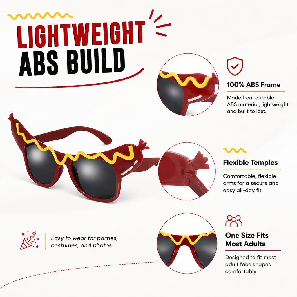 ABOOFAN 6-Pack Hot Dog Sunglasses for Adults, Funny Novelty Glasses