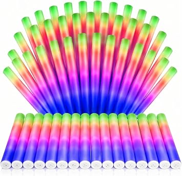 The Glowhouse Foam Glow Sticks Giant LED 18 Inch Multicolour   Bright Flashing Light Up Batons with 3 Modes   Party, Festival, Wedding, Birthday & Concert Bulk Pack UK 10 Pack