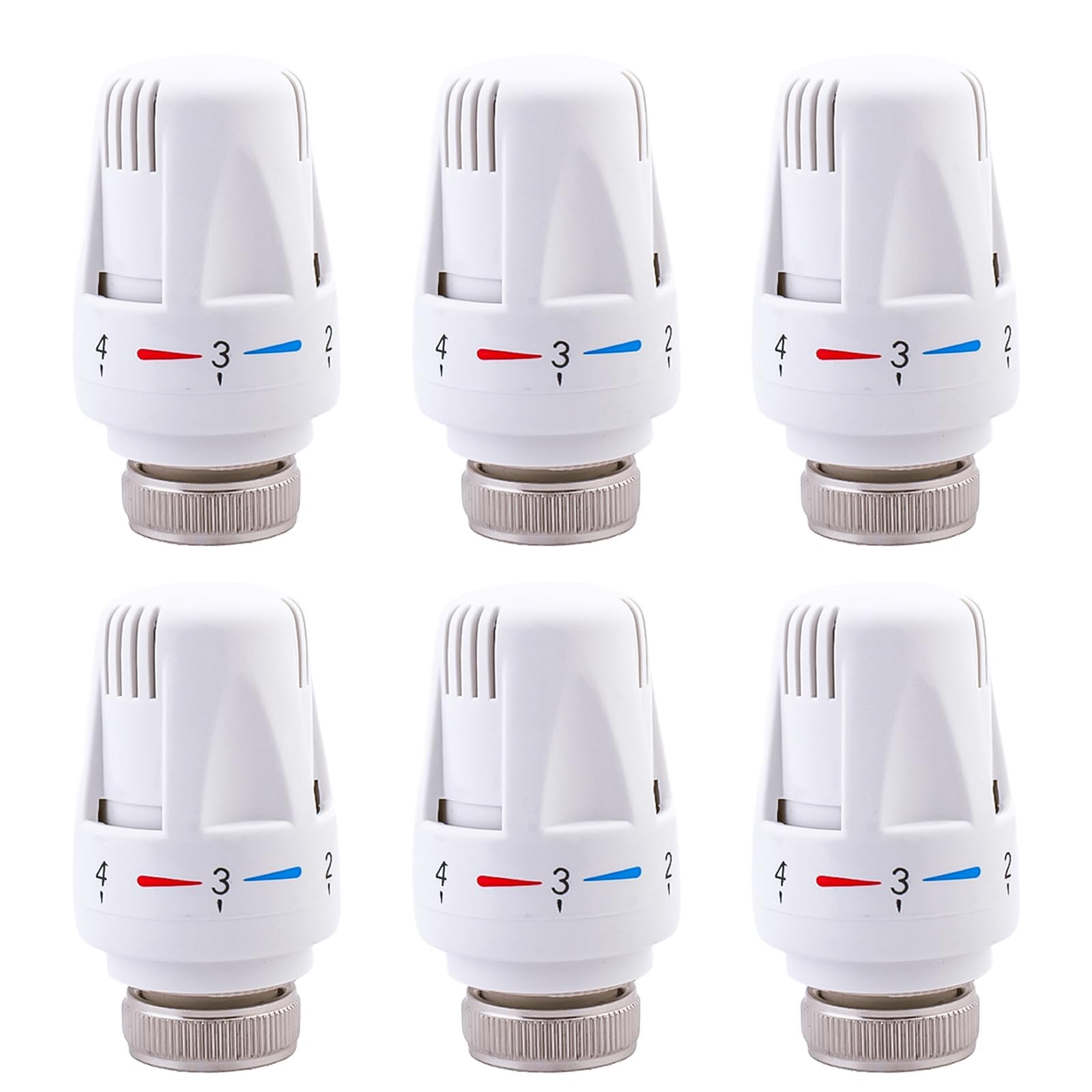 Vaileal White 6 Pcs Thermostatic Radiator Valve, M30 X 1.5 Radiator Valve Replacement Head, Thermostatic Radiator Head, Standard Thermostat Head Radiator For Home And Office, For All Manufacturers,