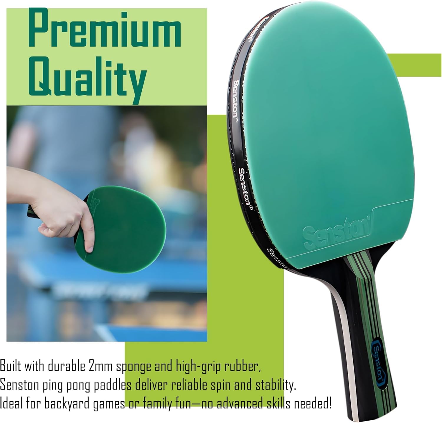 Senston Tischtennisschläger Set mit Farbig Profi Tischtenniskelle, Perfekt für Unterhaltung und Wettkämpfe, Tischtennis Schläger und Bälle