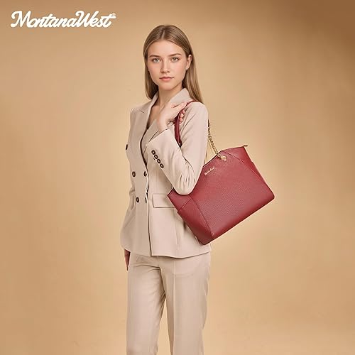 Vista 80 de Montana West Bolso de mano para mujer con asa superior con cadena Gris/Negro,M Café,M Deep Rose Rojo,verde, (M Green),Beige,Monograma