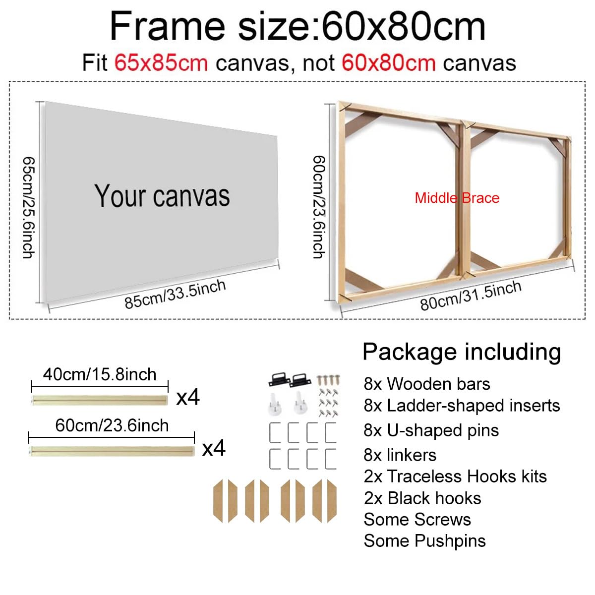 Cadre en Bois pour Toile, 60 Cm x 80 Cm Cadre en Bois pour Toile, Art Mural, Peinture à l'huile, Affiches, Impressions, Décoration Intérieure