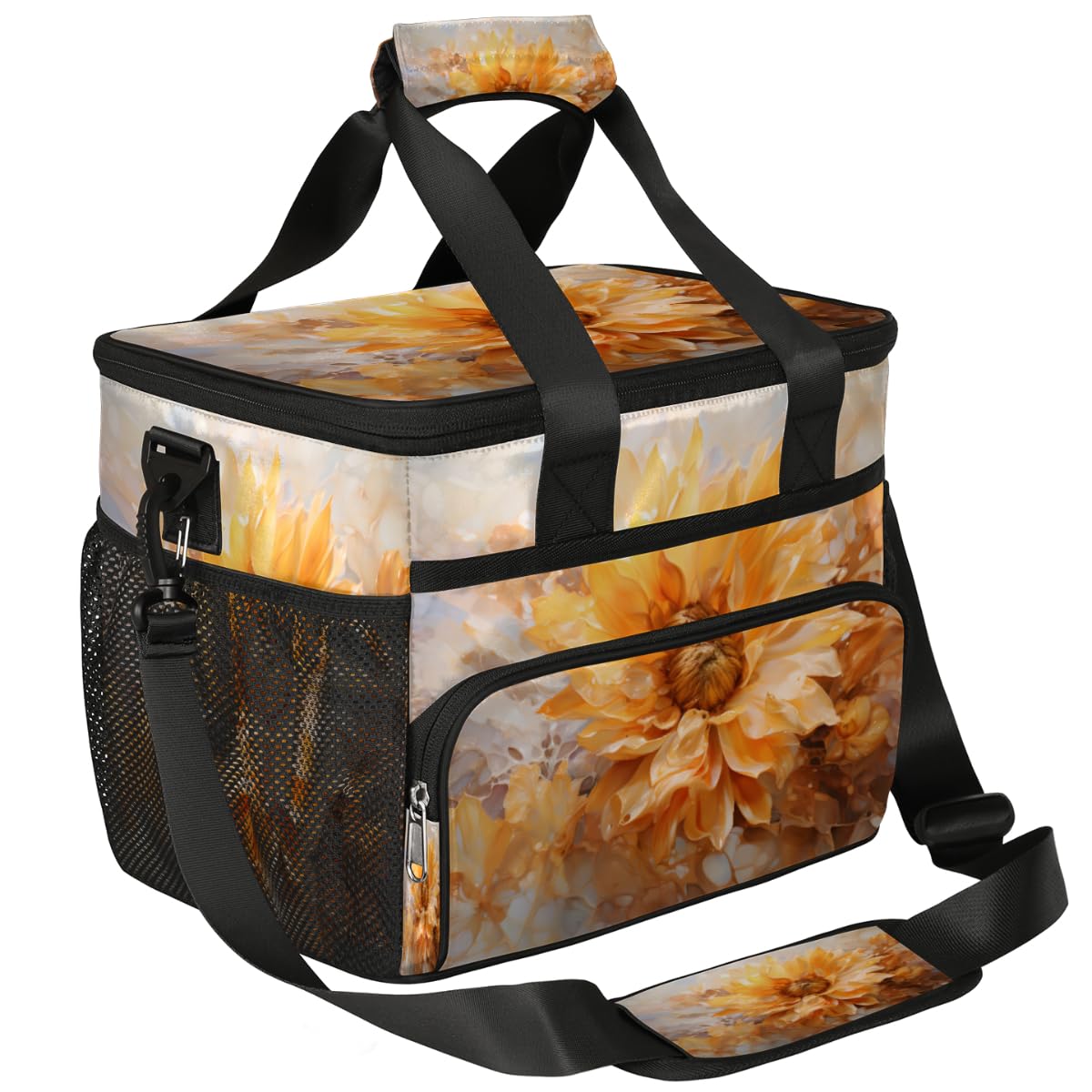 Watercolor Floral Insulated Picnic Backpack Lunch Box for Women Men Picnic Basket Tote Lunch Bag Picnic Bag Portable Lunch Bags for Picnic, Beach, Work, Trip,Office, Camp Summer Sunflower